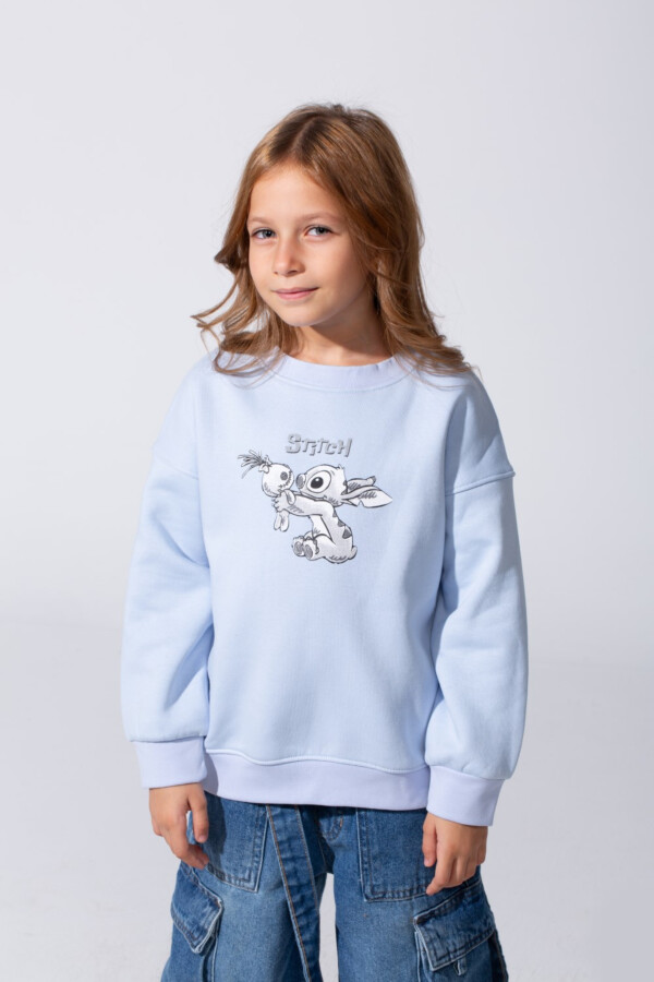 Girl's Slim Fit Round Neck Melton Sweatshirt With A Rabbit Print On The Front And Back