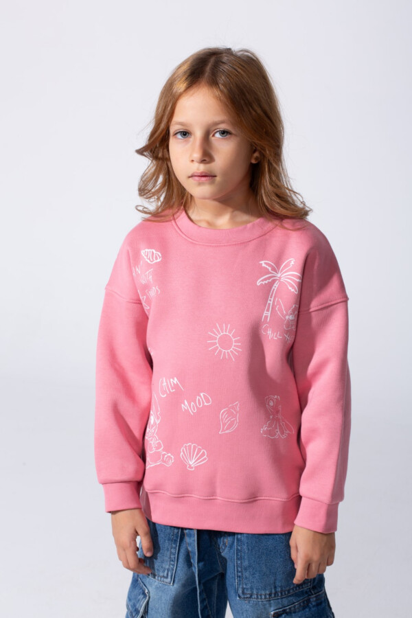 Girl's Slim Fit Melton Round Neck Sweatshirt With Front Prints
