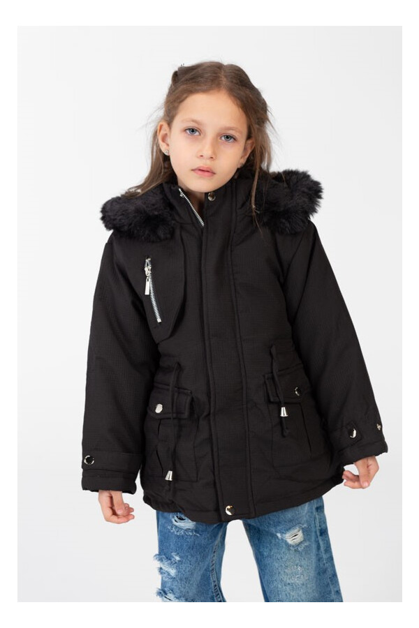 Girl's Gabardine Fur Hood Jacket In Modern Details