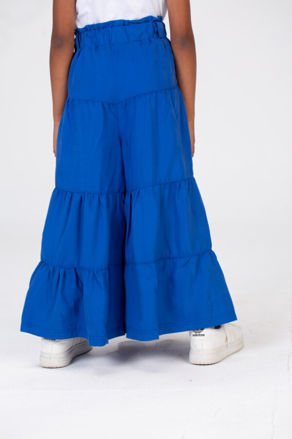 بنطلون بناتي بأرجل واسعة وايد ليج قماش بكشكشة وأستك من الوسط