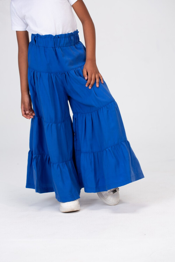 بنطلون بناتي بأرجل واسعة وايد ليج قماش بكشكشة وأستك من الوسط