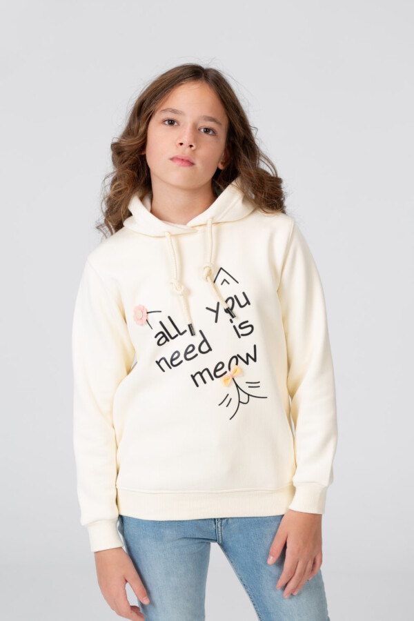 سويت شيرت بناتي بكابيشوه وطبعة أمامية