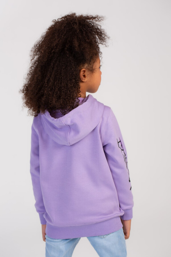 سويت شيرت بناتي مبطن بياقة دائرية وأكمام طويلة و بغطاء للرأس و طبعة من الأمام