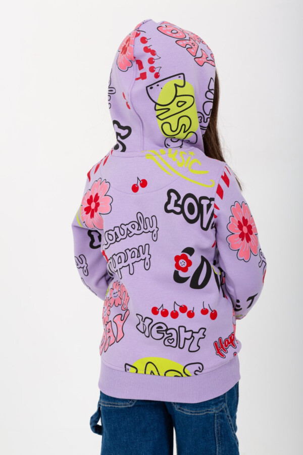 سويت شيرت بناتي مبطن هودي بتصميم مميز و طباعة من الأمام و الخلف