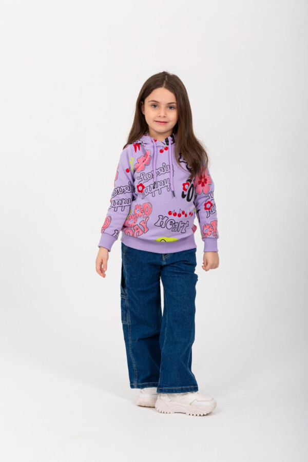 سويت شيرت بناتي مبطن هودي بتصميم مميز و طباعة من الأمام و الخلف