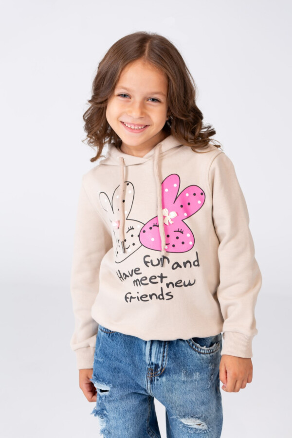 Girl's Hoodie Sweatshirt With Front Print Made Of Melton With A Breathable Material