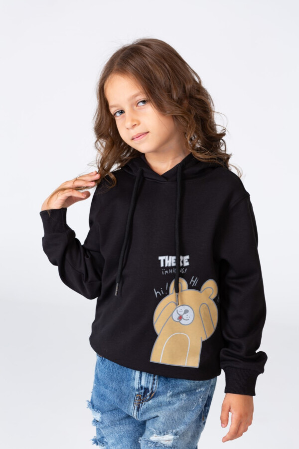 Girl's Hoodie Sweatshirt With Front Print In Breathable Melton Material