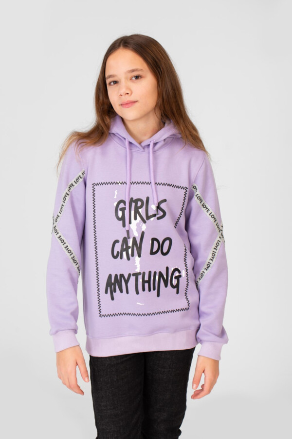 سويت شيرت بناتي مطبوع بكابيشوه وأكمام طويلة