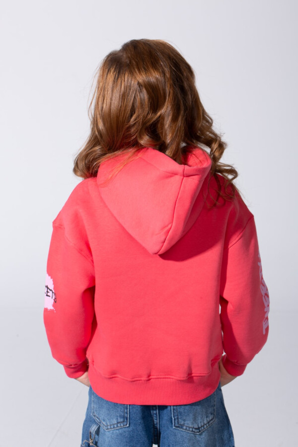 Girl's Slim Fit Melton Hoodie Sweatshirt With Long Sleeves And Front Print