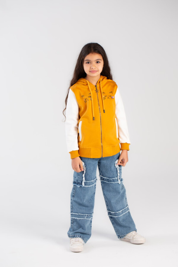 Girl's Full Zipper Padded Front Printed Unique Style Hooded Padded Sweatshirt