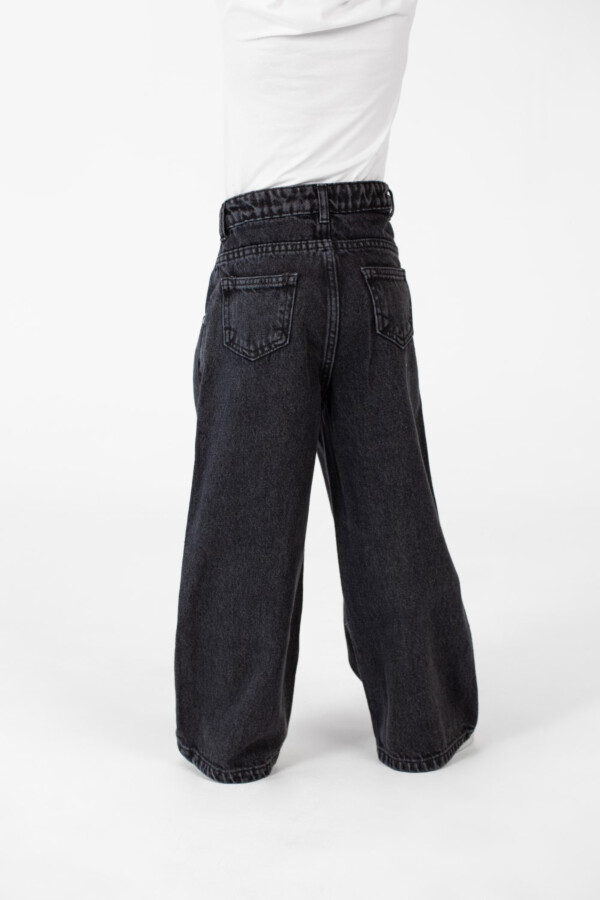 بنطلون بناتي جينز وايد ليج بجيب سوستة من الجنب عصري