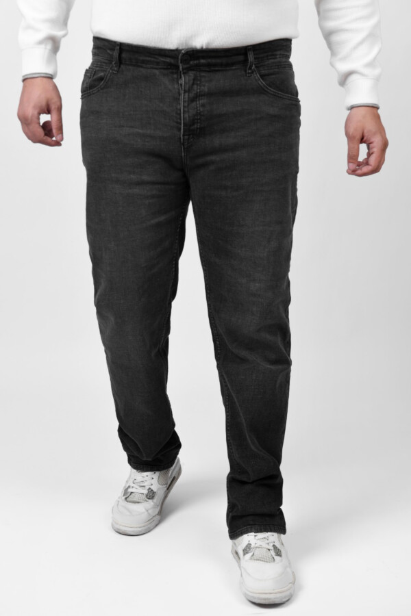 بنطلون جينز مقاسات خاصة رجالي بيزك سادة بخمسة جيوب وأرجل مستقيمة