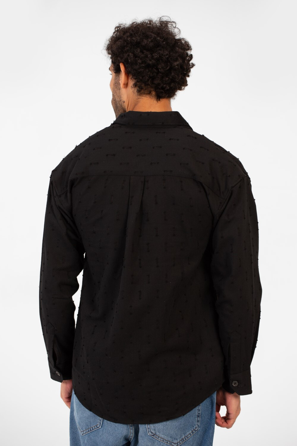 Men's Cutting Jakar Oversized Shirt With Long Sleeves And Full Button Closure