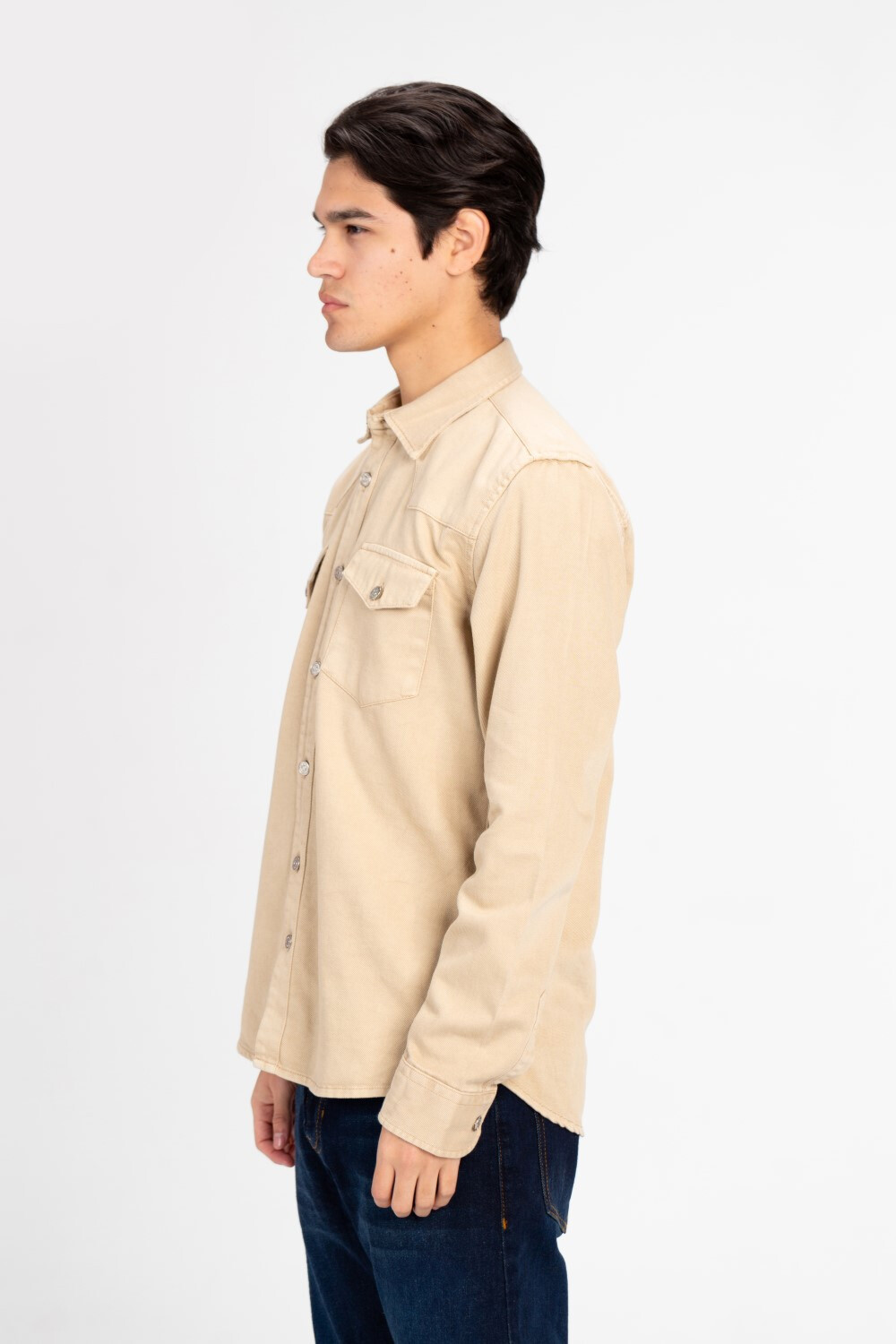 Men's Long Sleeved Gabardine Shirt With Front Pockets