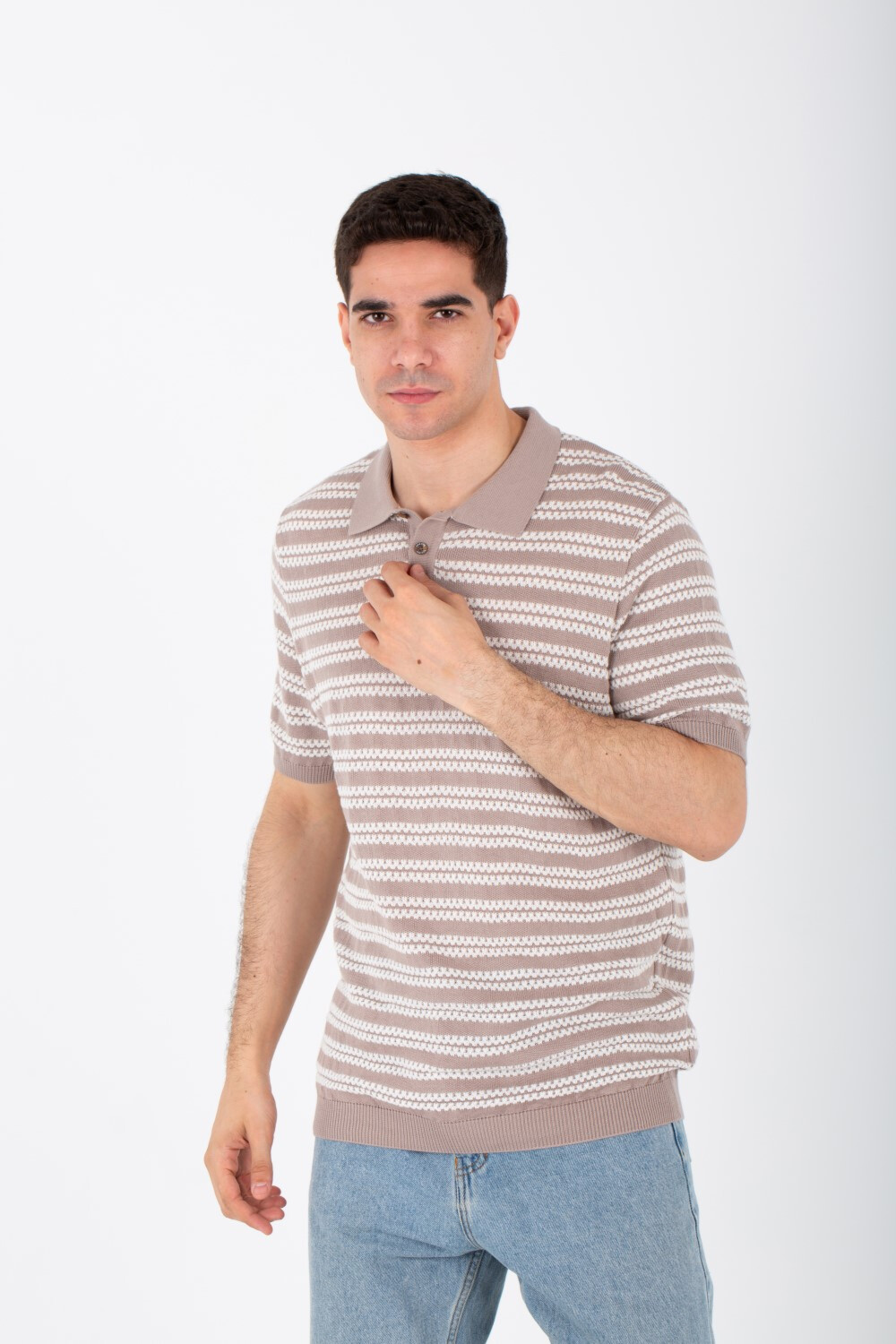 Mens Knits Striped Slim Fit Polo Trico T-Shirt With Short Sleeves