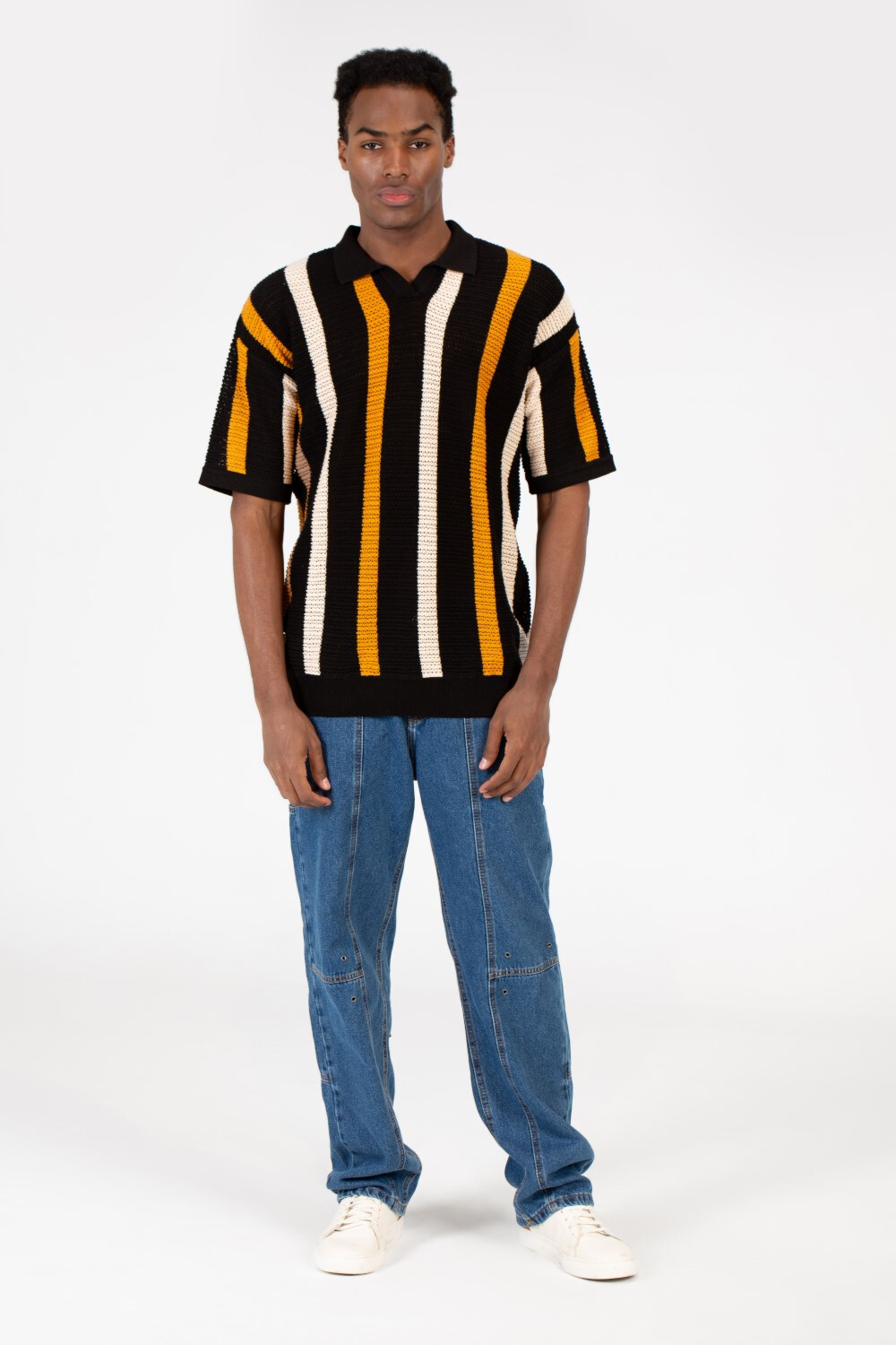 Men's Striped Short Sleeve Polo T-Shirt