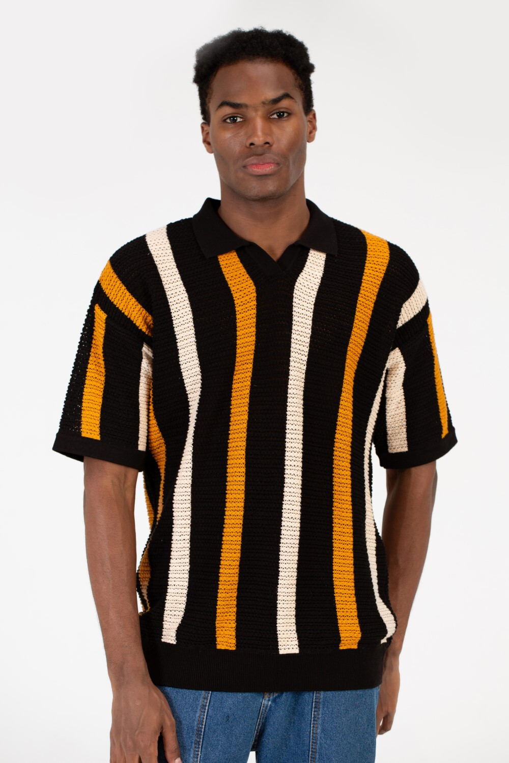 Men's Striped Short Sleeve Polo T-Shirt