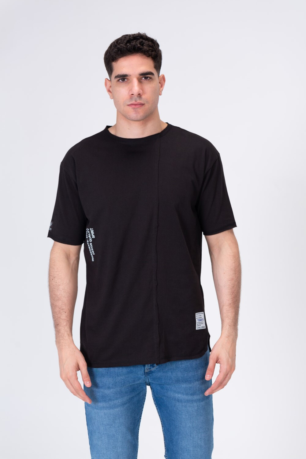 Mens Basic T-shirt With A Unique Distinctive Cut And A Round Neck