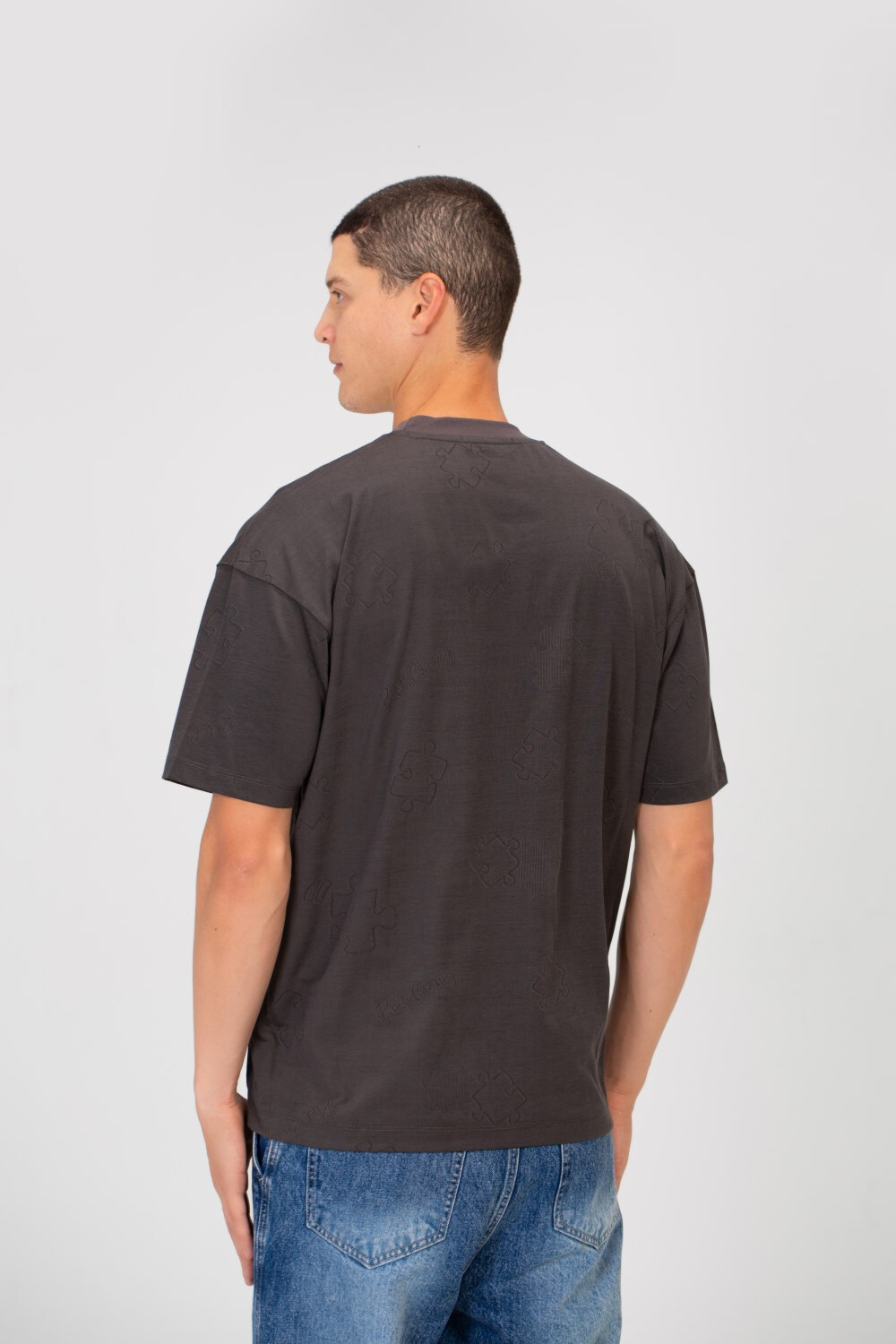 Men's Basic Puzzle Print Regular Fit Round Neck Short Sleeves T-shirt