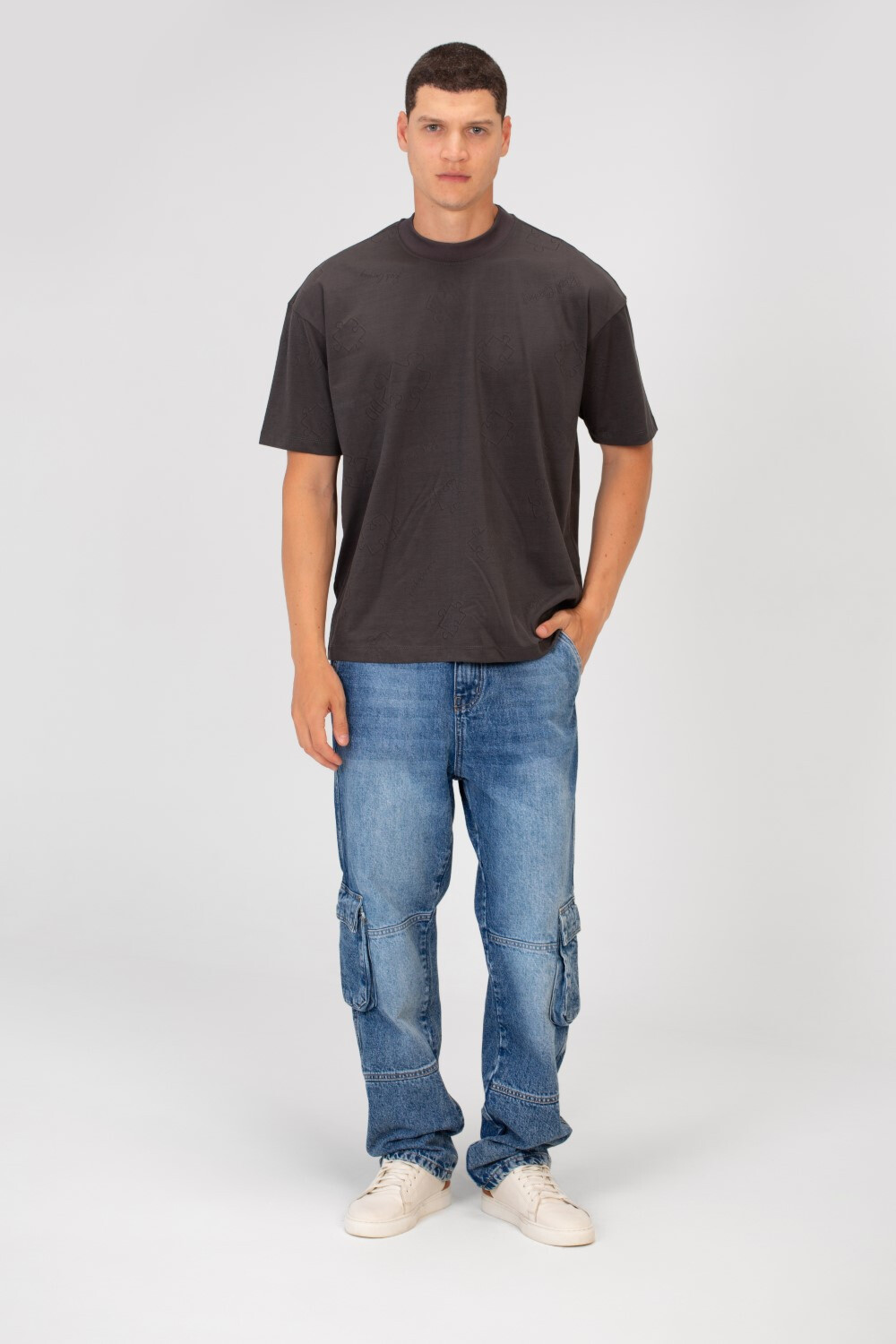 Men's Basic Puzzle Print Regular Fit Round Neck Short Sleeves T-shirt