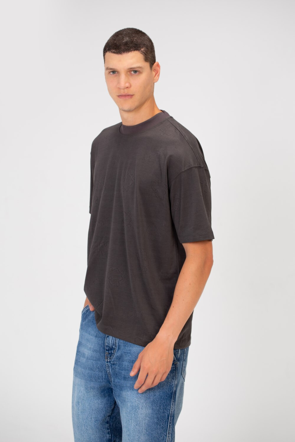 Men's Basic Puzzle Print Regular Fit Round Neck Short Sleeves T-shirt