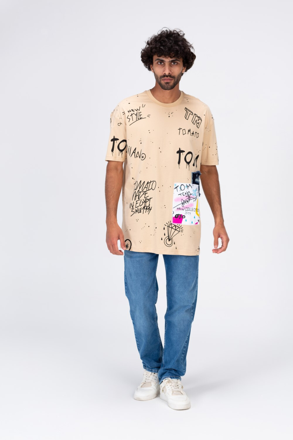 Mens Round T-shirt With Tomato Badge Printed Oon The Front And Back