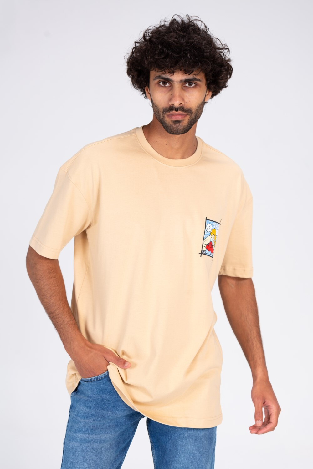 Mens Short Sleeve T-shirt With Round Neck And Front And Back Print