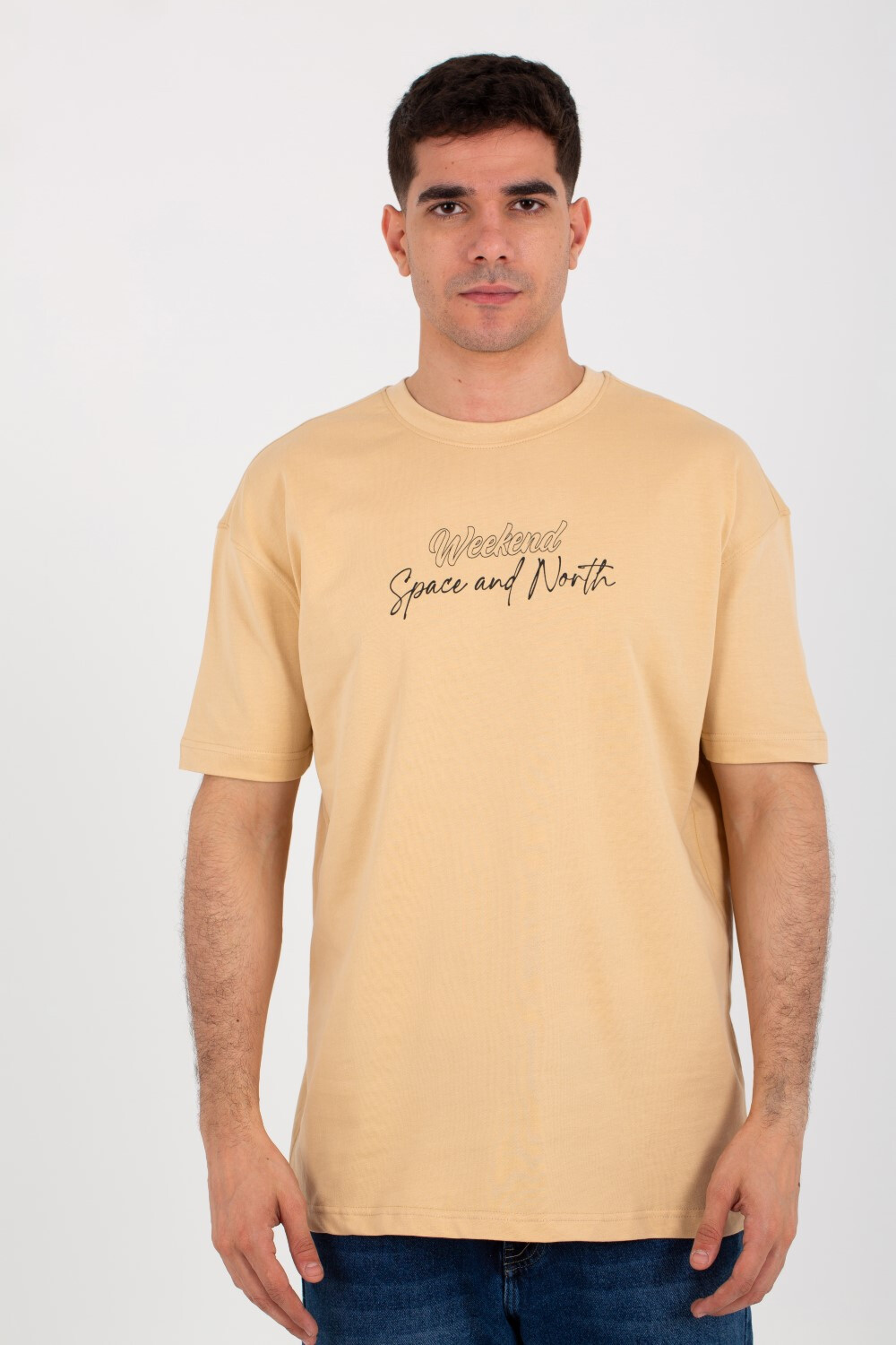 Mens Over Size T-shirt With Front And Back Print And Summer Melton Material