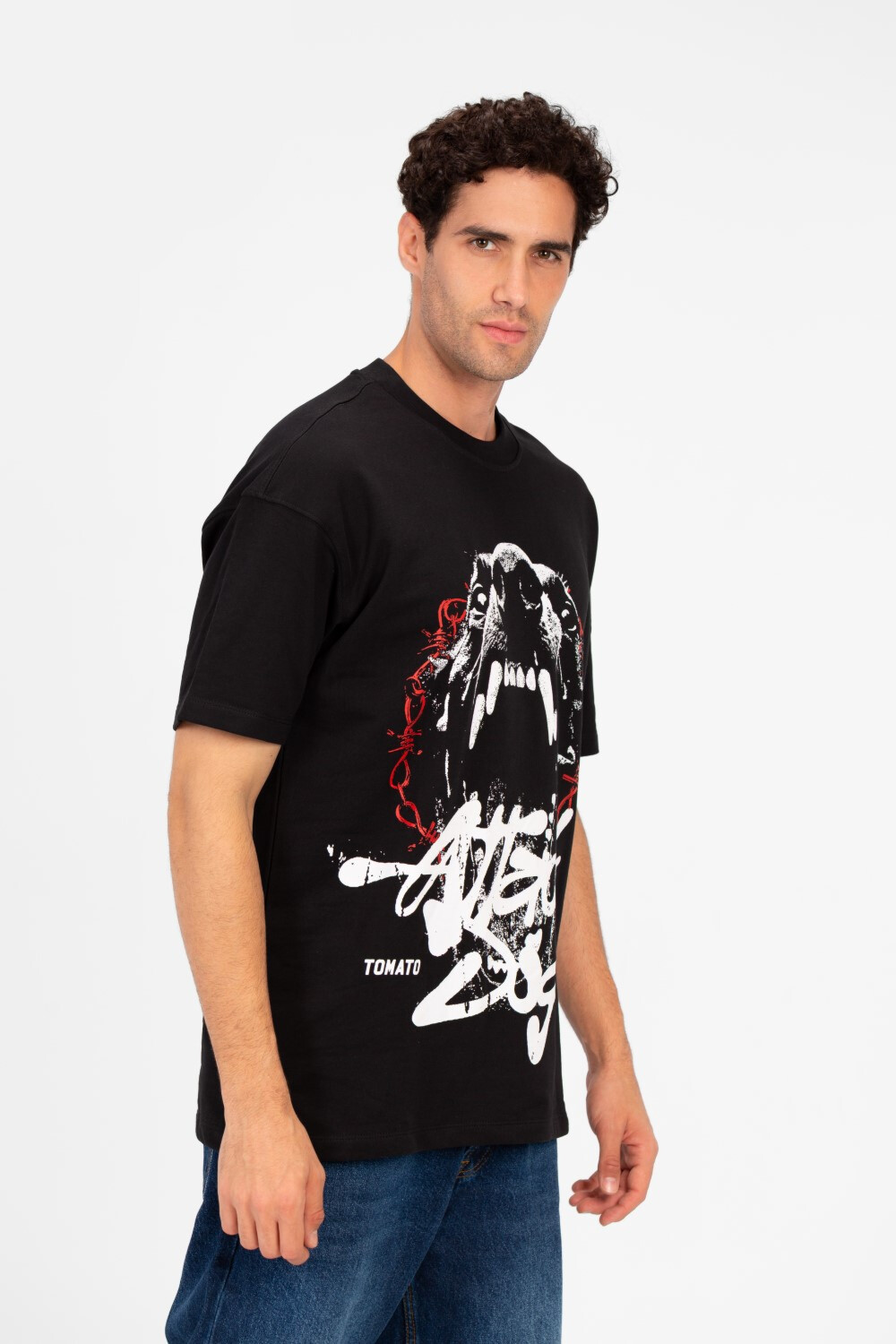 Men's Tomato Front Print Regular Fit High Quality Melton T-Shirt