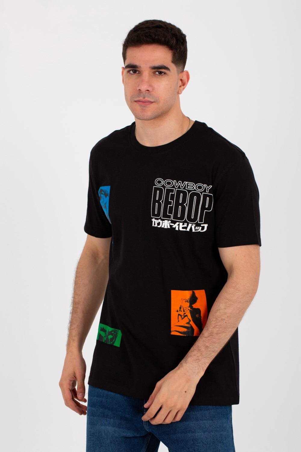 Mens T-shirt With Round Neck And Cowboy Print On The Front And Back
