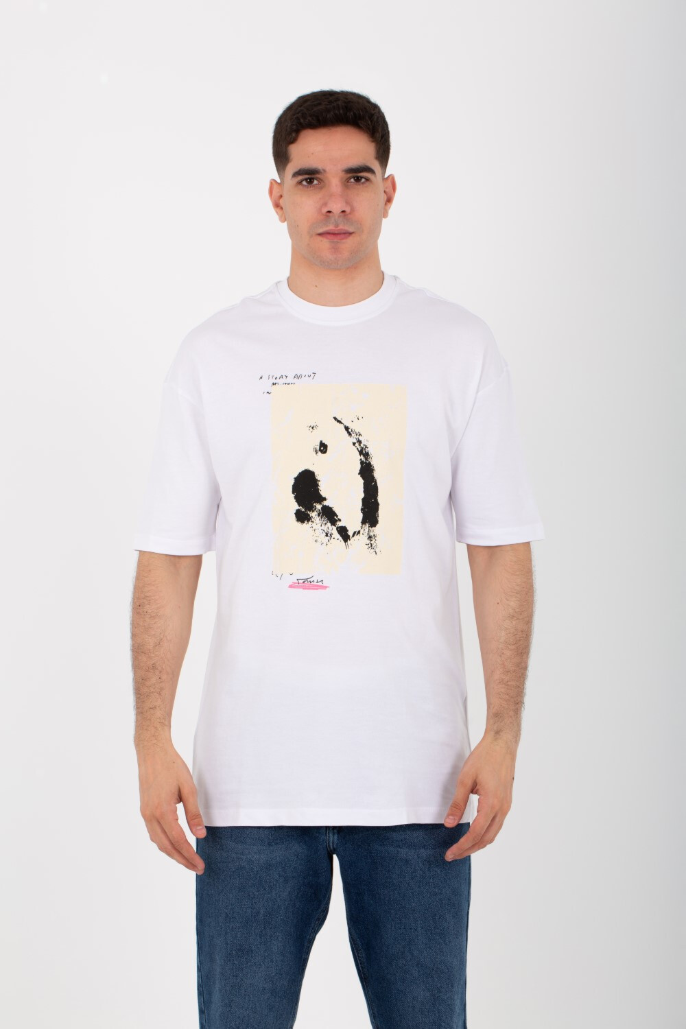 Mens Oversize Round T-shirt Printed With Melton Material