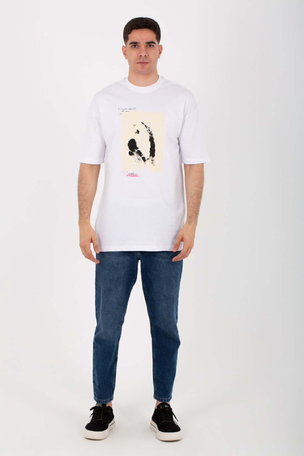 Mens Oversize Round T-shirt Printed With Melton Material