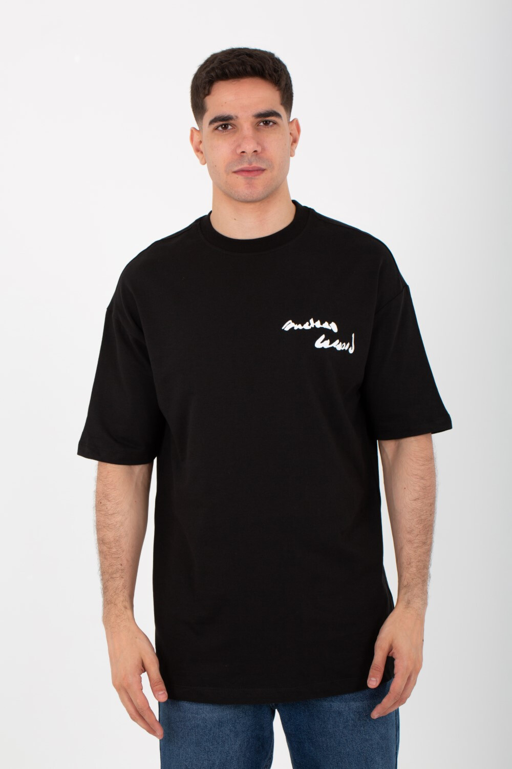 Mens Round Over Size T-Shirt In Melton Material With Front And Back Print