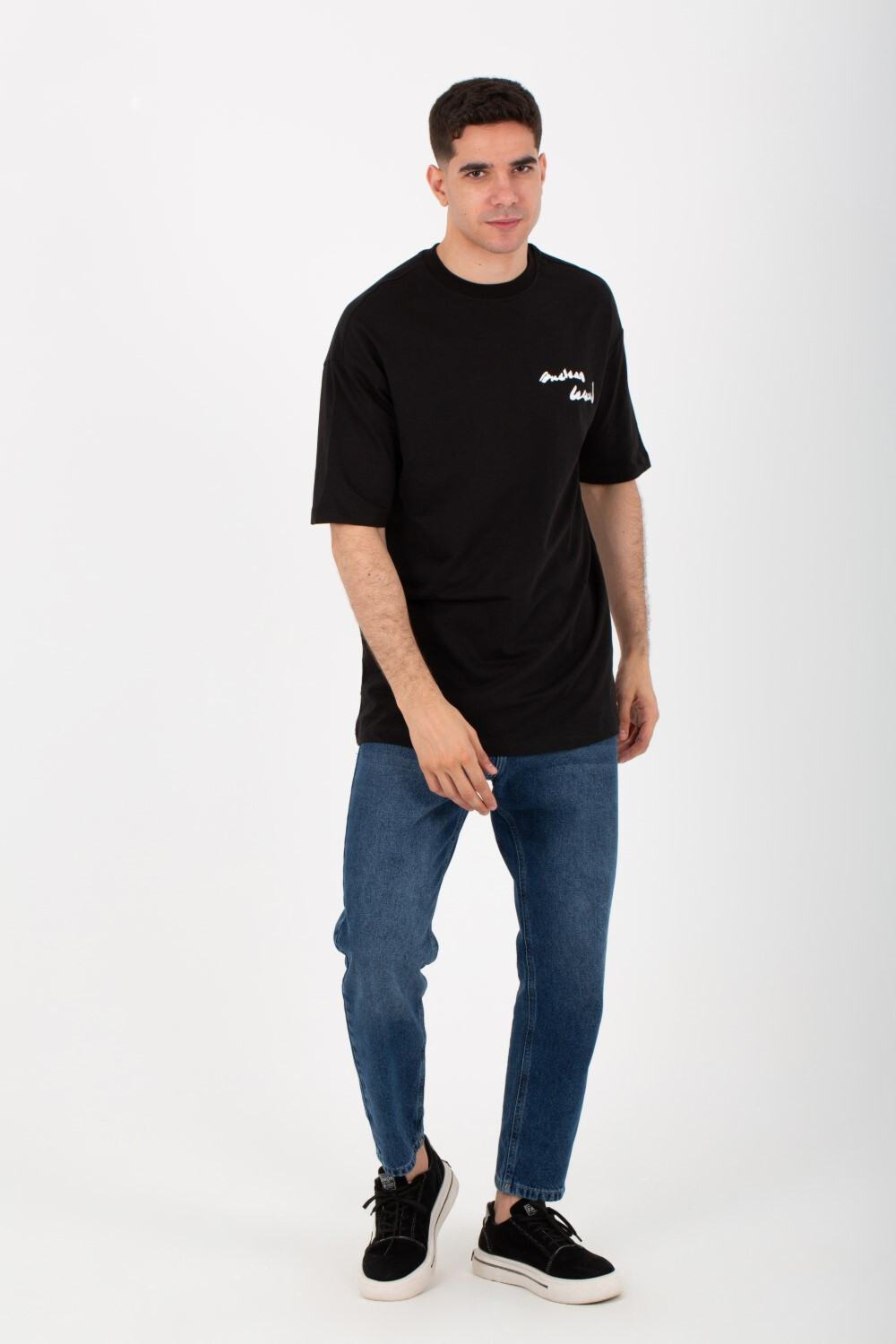 Mens Round Over Size T-Shirt In Melton Material With Front And Back Print