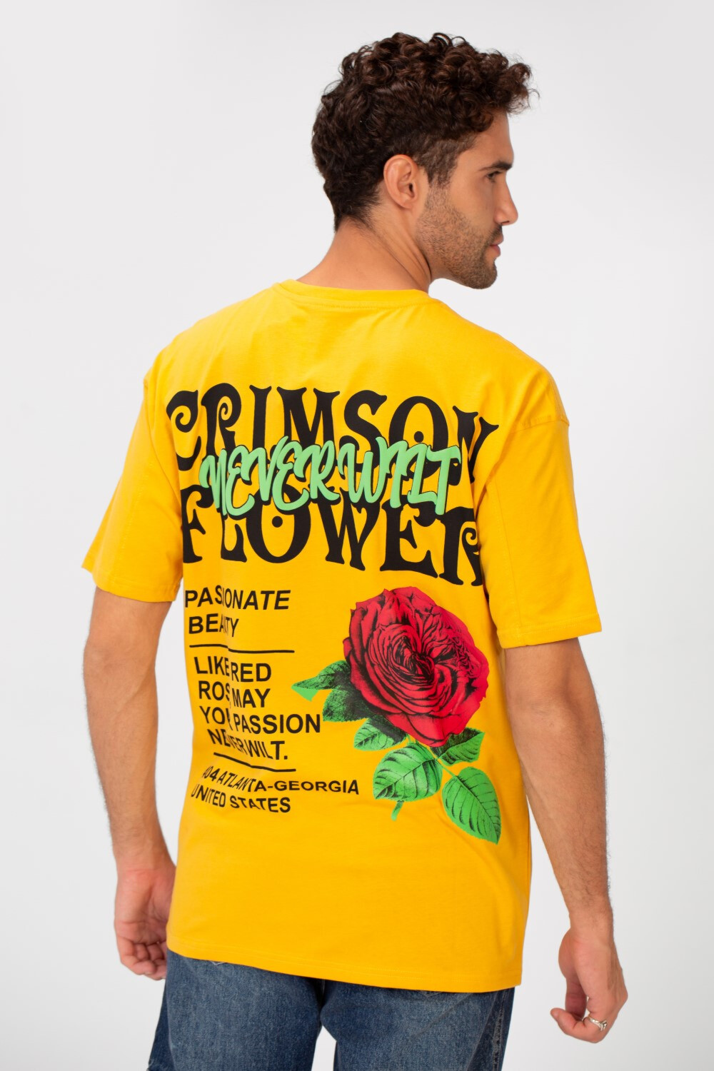 Men's Short Sleeves Regular Fit Round Neck Brasola Rose Print T-shirt