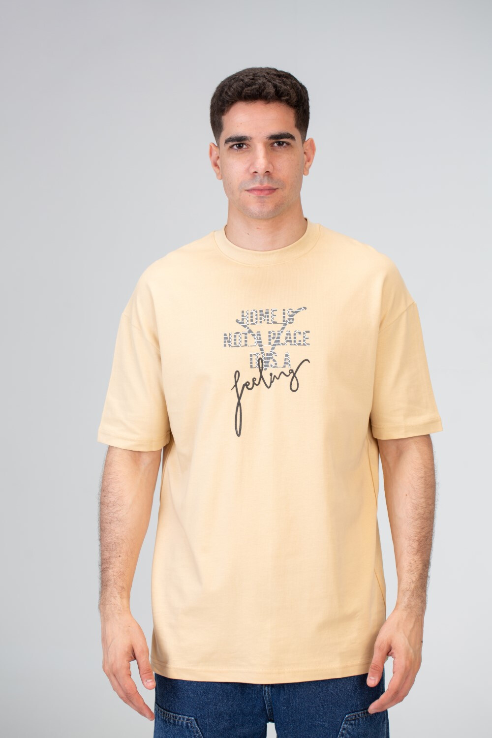 Mens Over Size Half Sleeved T-shirt With A Round Neck And Melton Material