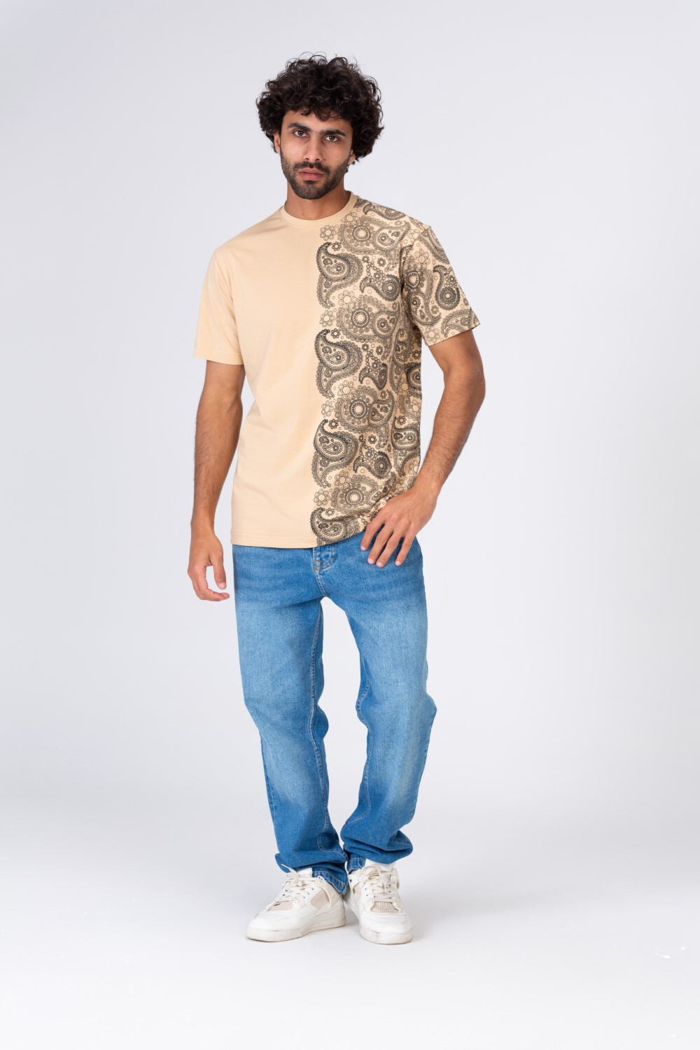Mens Half And Half Printed Regular Fit T-Shirt