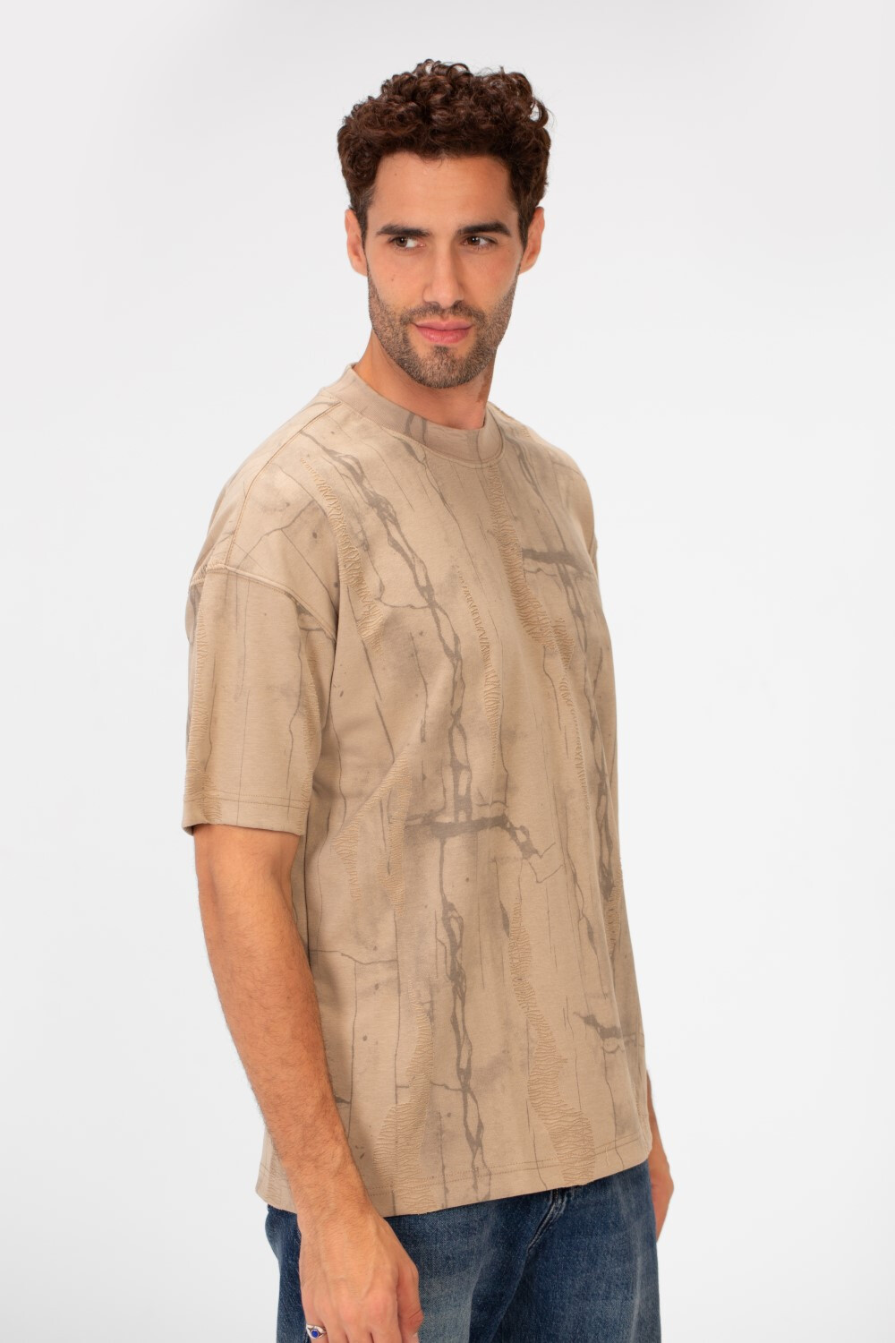 Men's Round Neck Printed Oversized Short Sleeve T-Shirt