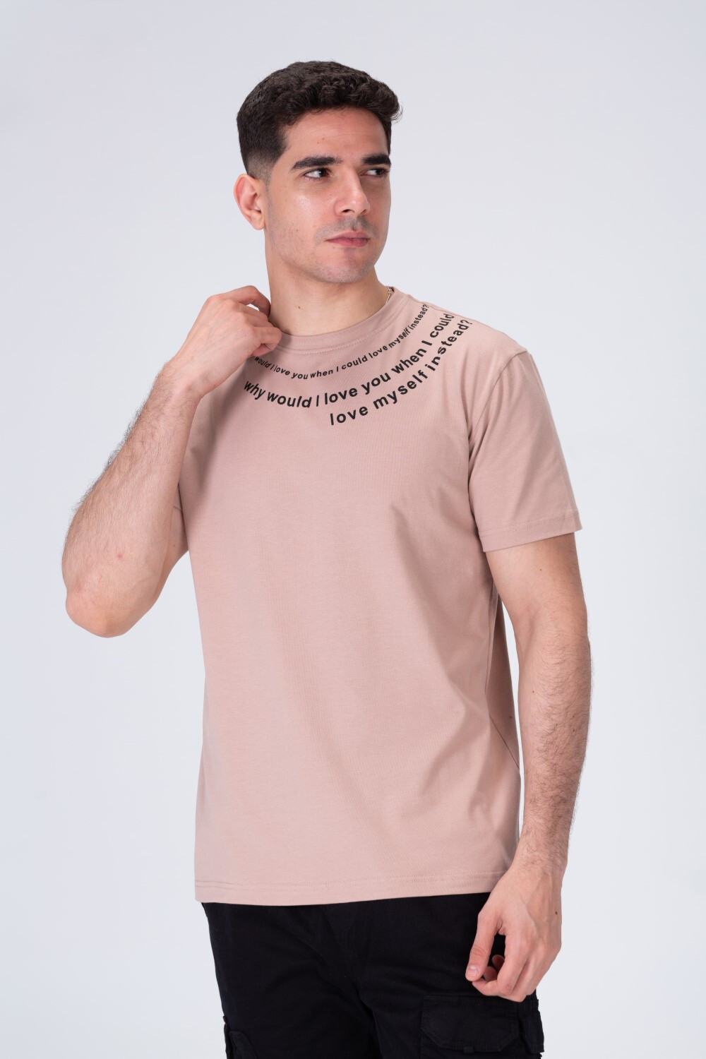 Men's Cotton Half Sleeve T-shirt With Front Print Around The Neck