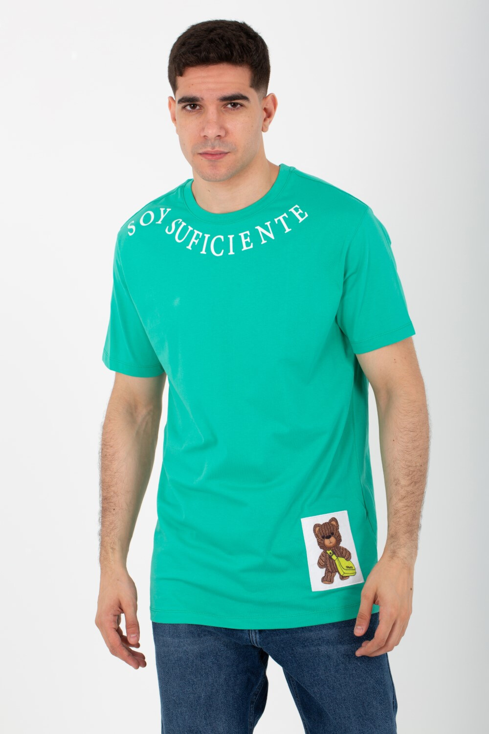 Mens Round Half Sleeves Melton Material T-Shirt Printed On The Front