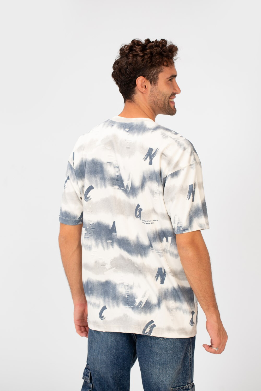 Men's Regular Fit Crew Neck Half Sleeve T-Shirt with Colored Letters Print