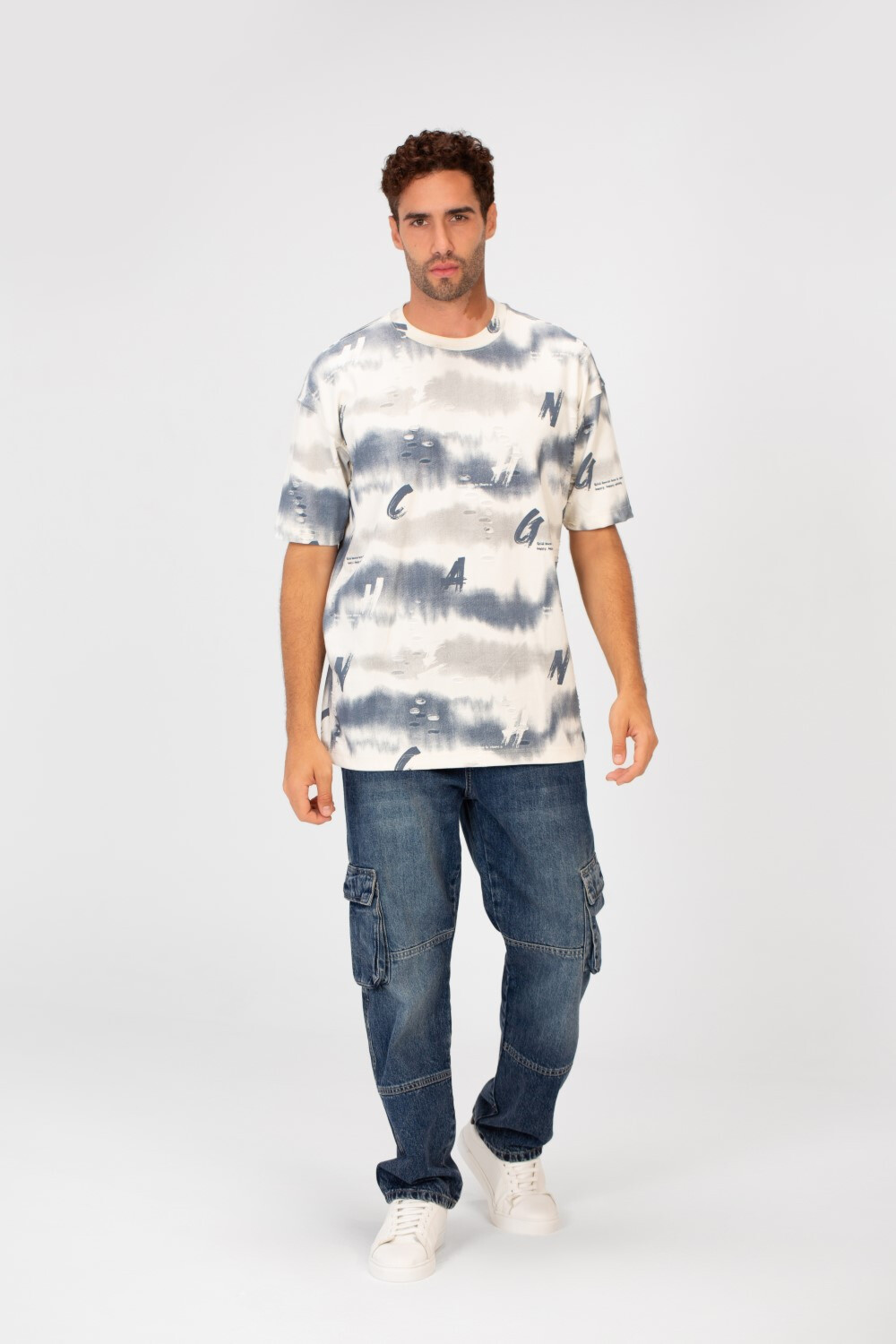 Men's Regular Fit Crew Neck Half Sleeve T-Shirt with Colored Letters Print