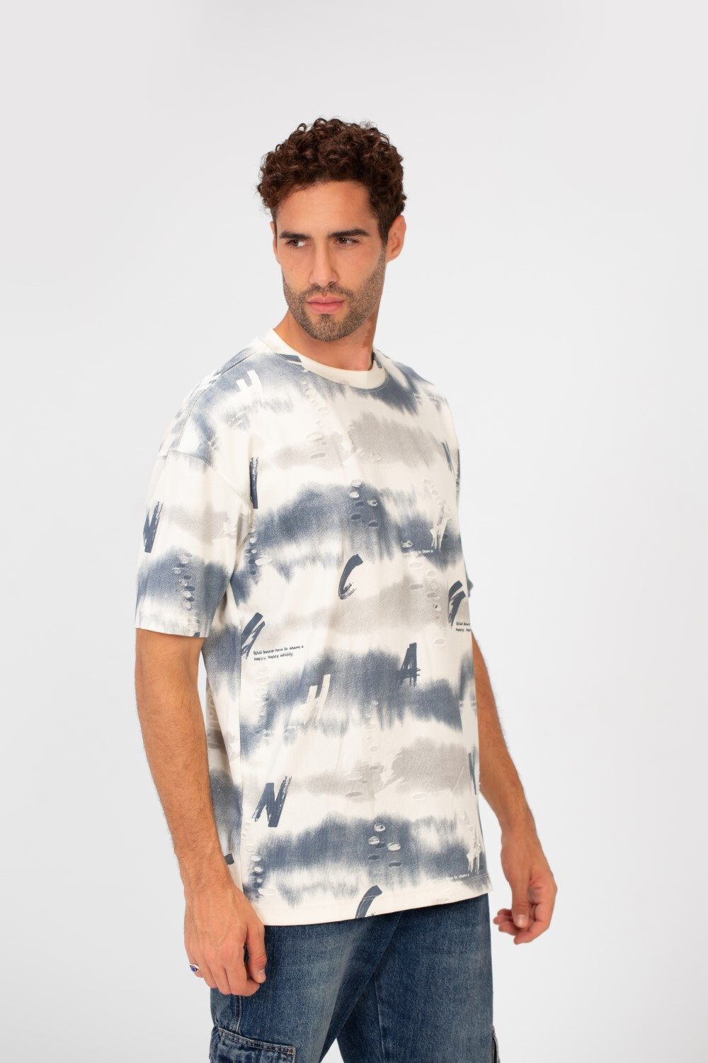 Men's Regular Fit Crew Neck Half Sleeve T-Shirt with Colored Letters Print