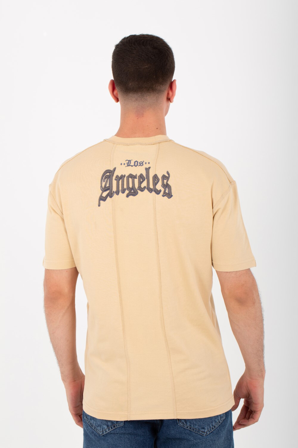 Mens Round Half Sleeve T-shirt With Stars Print On The Front And A Unique Cut