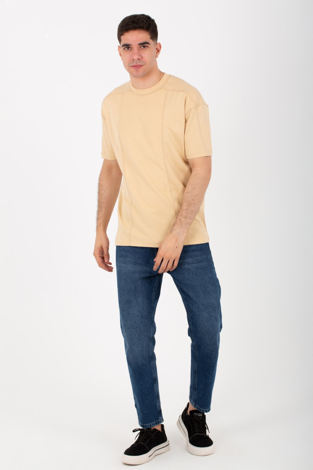 Mens Round Half Sleeve T-shirt With Stars Print On The Front And A Unique Cut