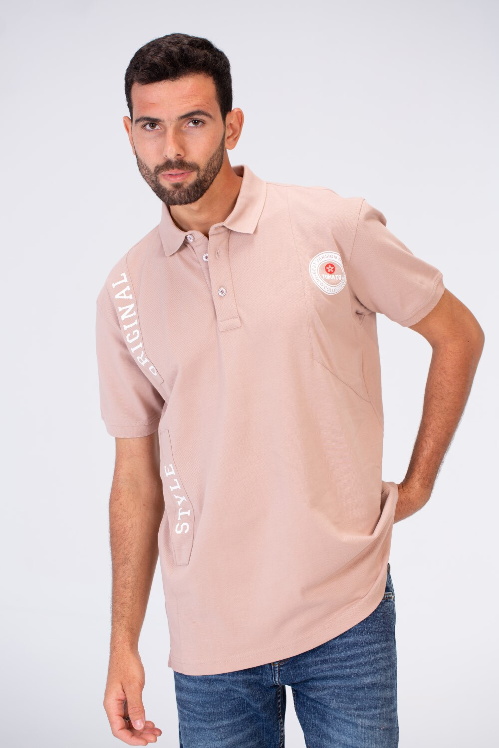 Mens Slim Fit Half Sleeve Polo T-shirt With Tomato Print On The Front