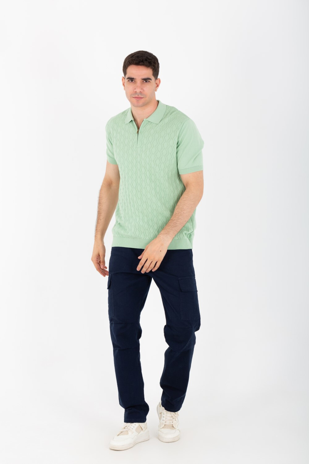 Mens Slim Fit Basic Polo T-Shirt With Short Sleeves And Zipper In The Front