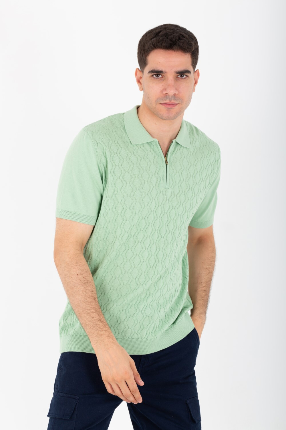 Mens Slim Fit Basic Polo T-Shirt With Short Sleeves And Zipper In The Front
