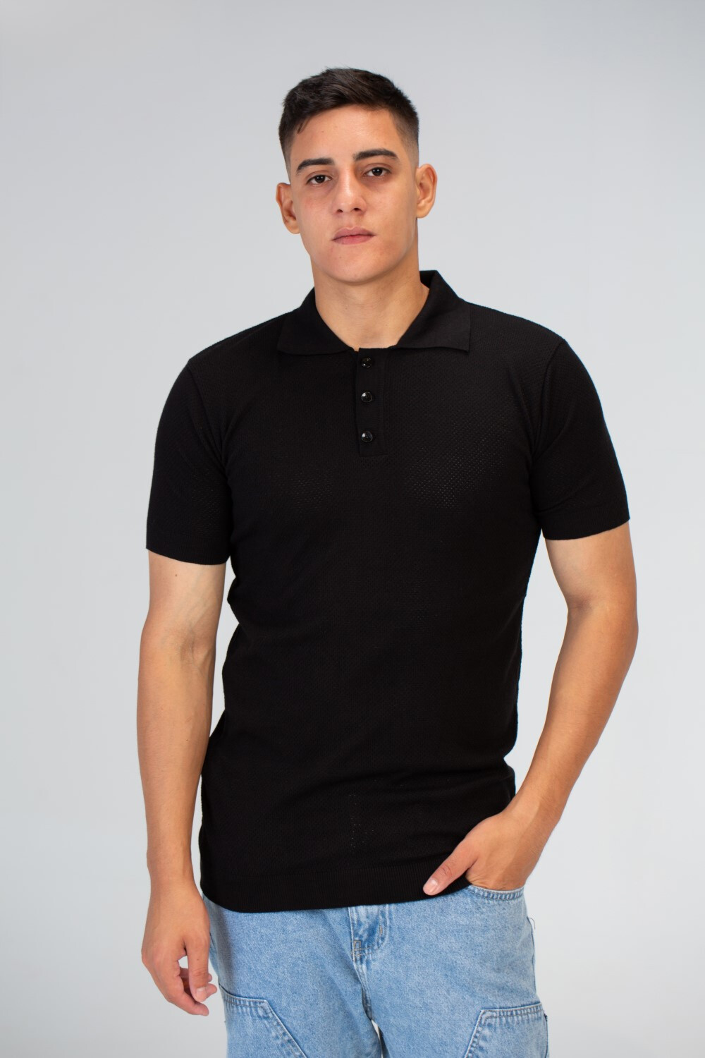 Mens Basic Plain Slim Fit Polo Trico T-Shirt With Short Sleeves