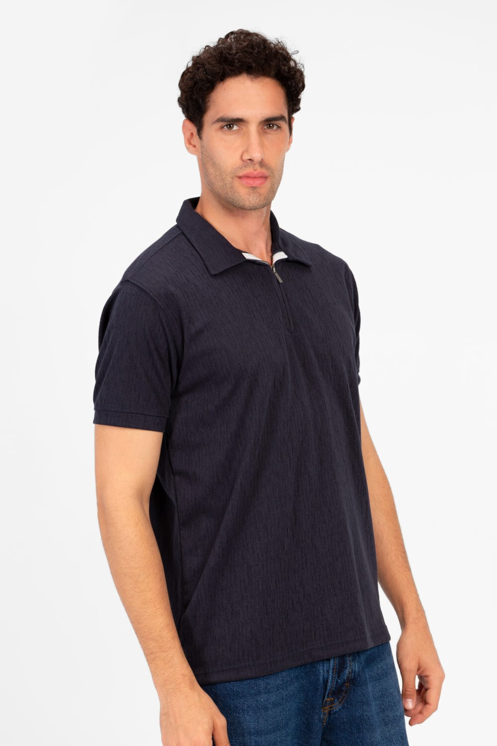 Men's Slim Fit Half Zip Polo T-Shirt
